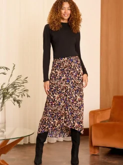 Love & Roses Black Frill Neck Long Sleeve Jersey Top