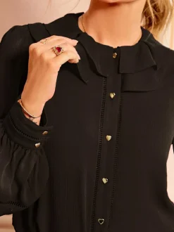 Love & Roses Long Sleeve Frill Collar Blouse Black Hot