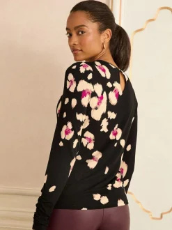 Love & Roses Long Sleeve Jersey Top Black Placement Animal Outlet