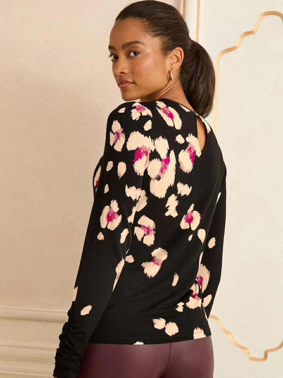 Love & Roses Long Sleeve Jersey Top Black Placement Animal Outlet