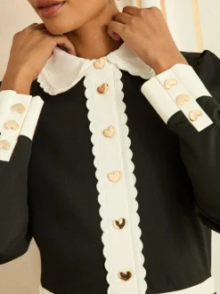 Love & Roses Long Sleeve Contrast Collar Mini Dress Black/White Outlet