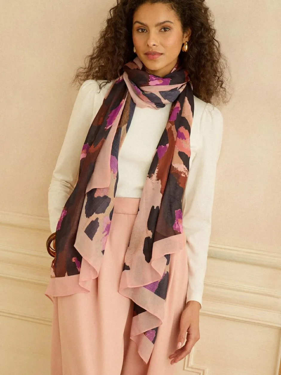 Love & Roses Chocolate and Pink Leo Print Lightweight Scarf Discount