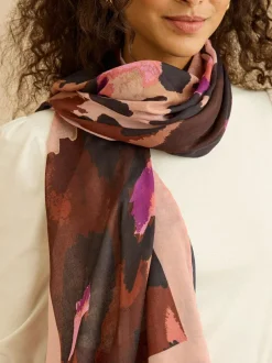 Love & Roses Chocolate and Pink Leo Print Lightweight Scarf Discount