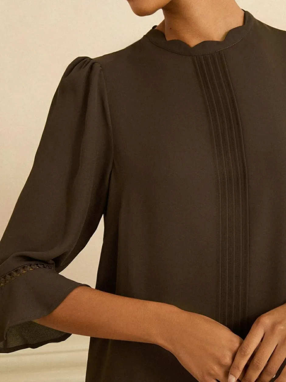 Love & Roses Chocolate Brown 3/4 Flute Sleeve Blouse Online