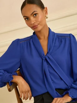 Love & Roses Petite Long Sleeve Pussybow Blouse Cobalt Blue Online