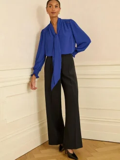 Love & Roses Petite Long Sleeve Pussybow Blouse Cobalt Blue Online