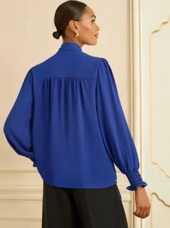 Love & Roses Petite Long Sleeve Pussybow Blouse Cobalt Blue Online