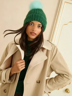 Love & Roses Green and Blue Contrast Cosy Pom Hat Outlet
