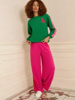 Love & Roses Green Leopard with Pink Stripe Crew Neck Jersey Sweatshirt Best