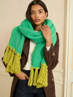 Love & Roses Tassel Cosy Contrast Brushed Scarf Green Hot