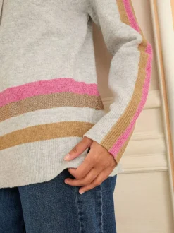 Love & Roses Stripe Metallic Hoodie Grey Multi Lurex Stripe Sale