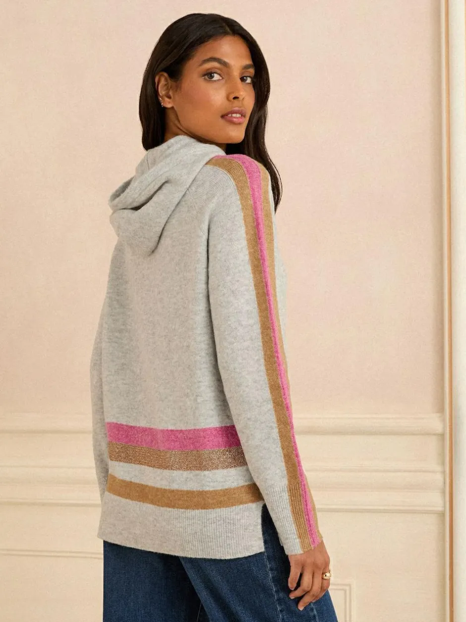 Love & Roses Stripe Metallic Hoodie Grey Multi Lurex Stripe Sale
