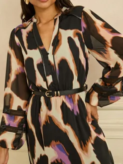 Love & Roses Ivory Animal PU Trim Midi Dress Sale
