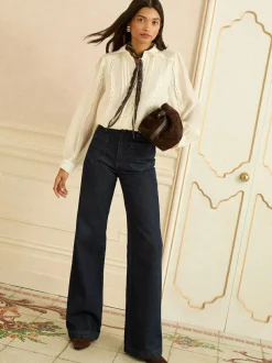 Love & Roses Petite Long Sleeve Button Through Lace Trim Shirt Ivory Best