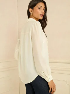 Love & Roses Petite Long Sleeve Button Through Lace Trim Shirt Ivory Best