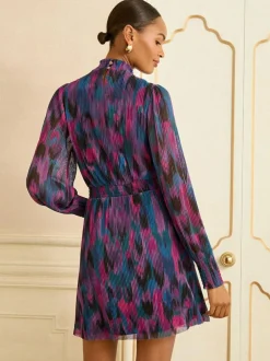 Love & Roses Multi Abstract Print High Neck Mini Dress Discount
