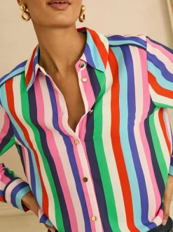 Love & Roses Long Sleeve Button Through Shirt Multi Stripe Online