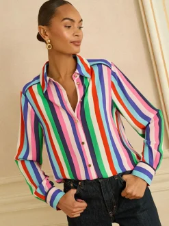 Love & Roses Long Sleeve Button Through Shirt Multi Stripe Online