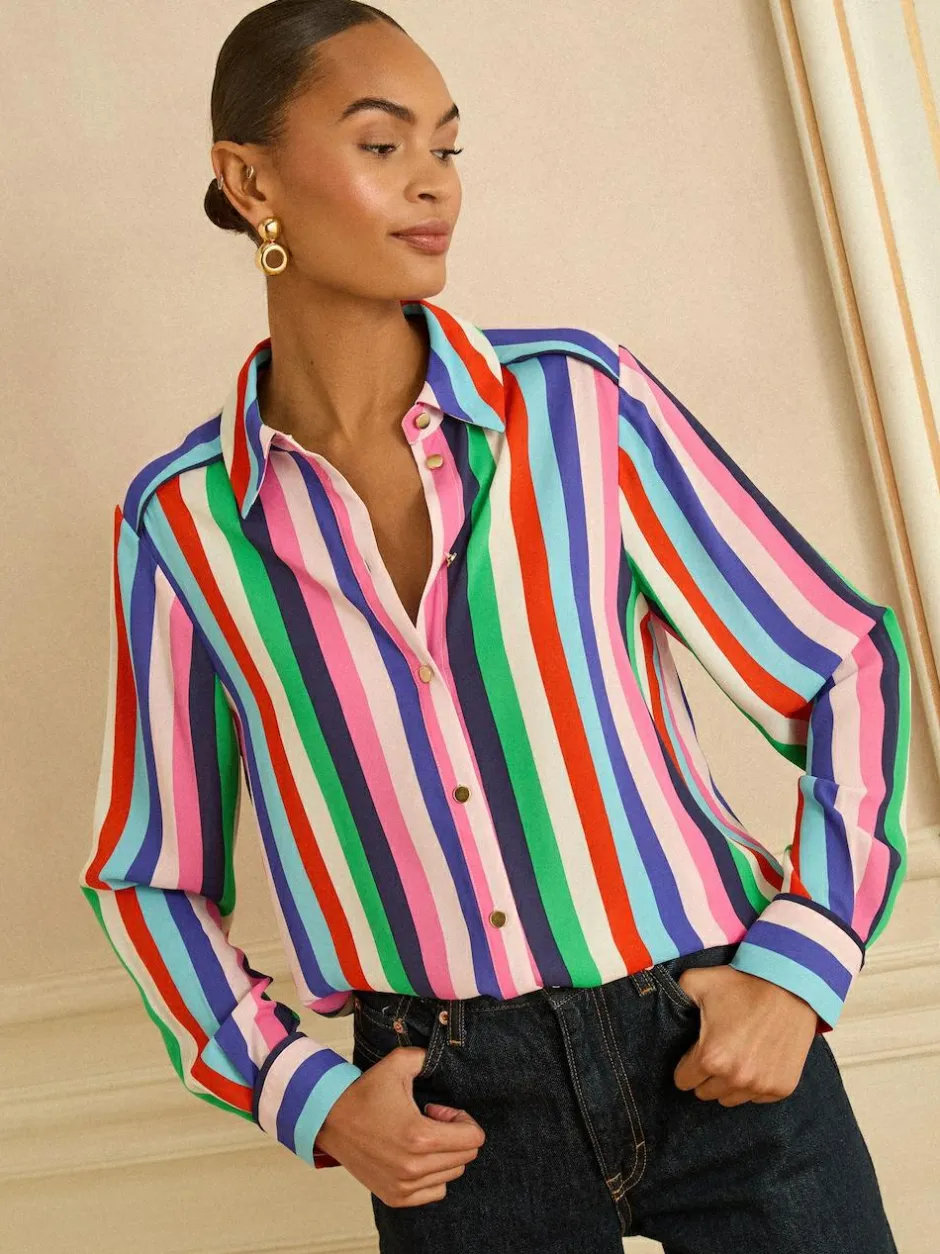 Love & Roses Long Sleeve Button Through Shirt Multi Stripe Online