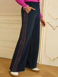 Love & Roses Contrast Side Stripe Wide Leg Trousers Navy Online