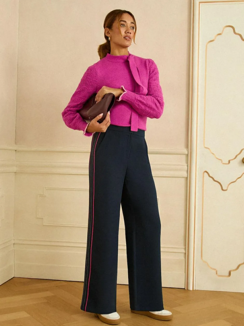 Love & Roses Contrast Side Stripe Wide Leg Trousers Navy Online