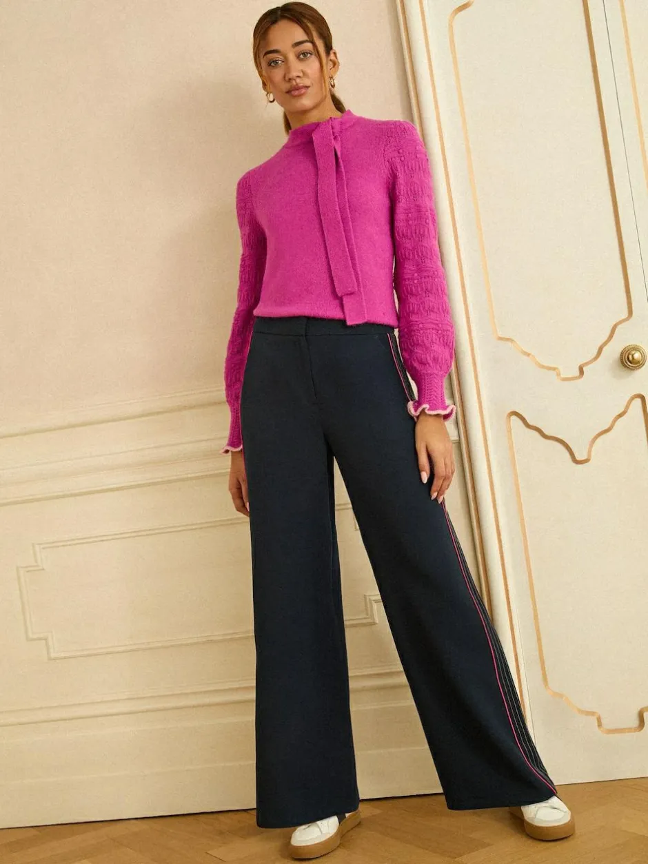 Love & Roses Contrast Side Stripe Wide Leg Trousers Navy Online