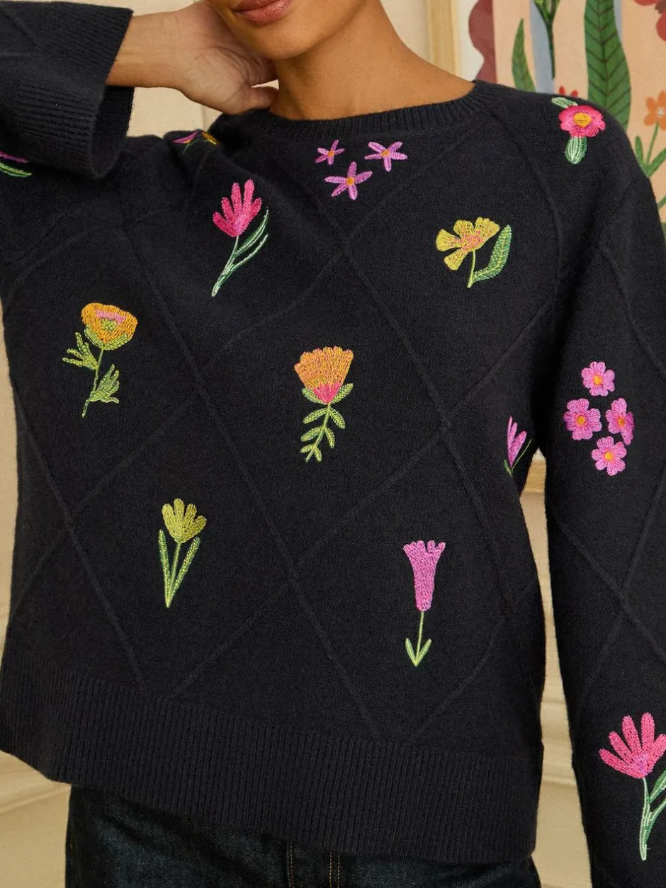 Love & Roses Embroidered Detail Knitted Jumper Navy
