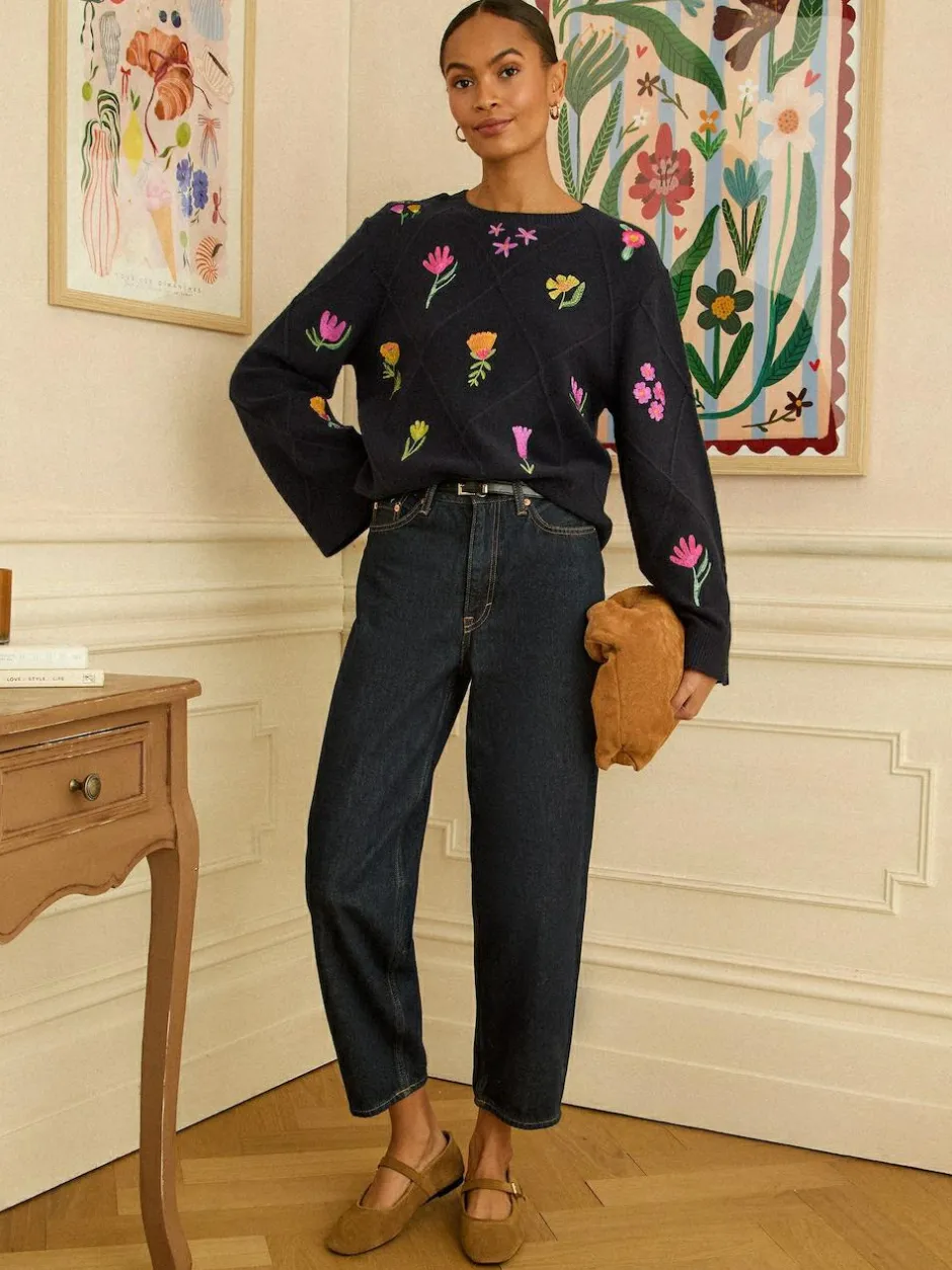 Love & Roses Embroidered Detail Knitted Jumper Navy
