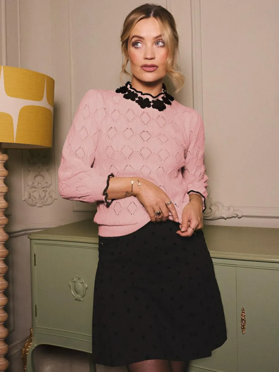 Love & Roses 3D Flower Trim Pointelle Jumper Pale Pink