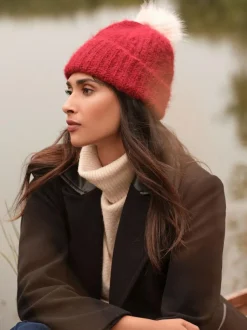 Love & Roses Red and Pink Constrast Cosy Pom Hat Best