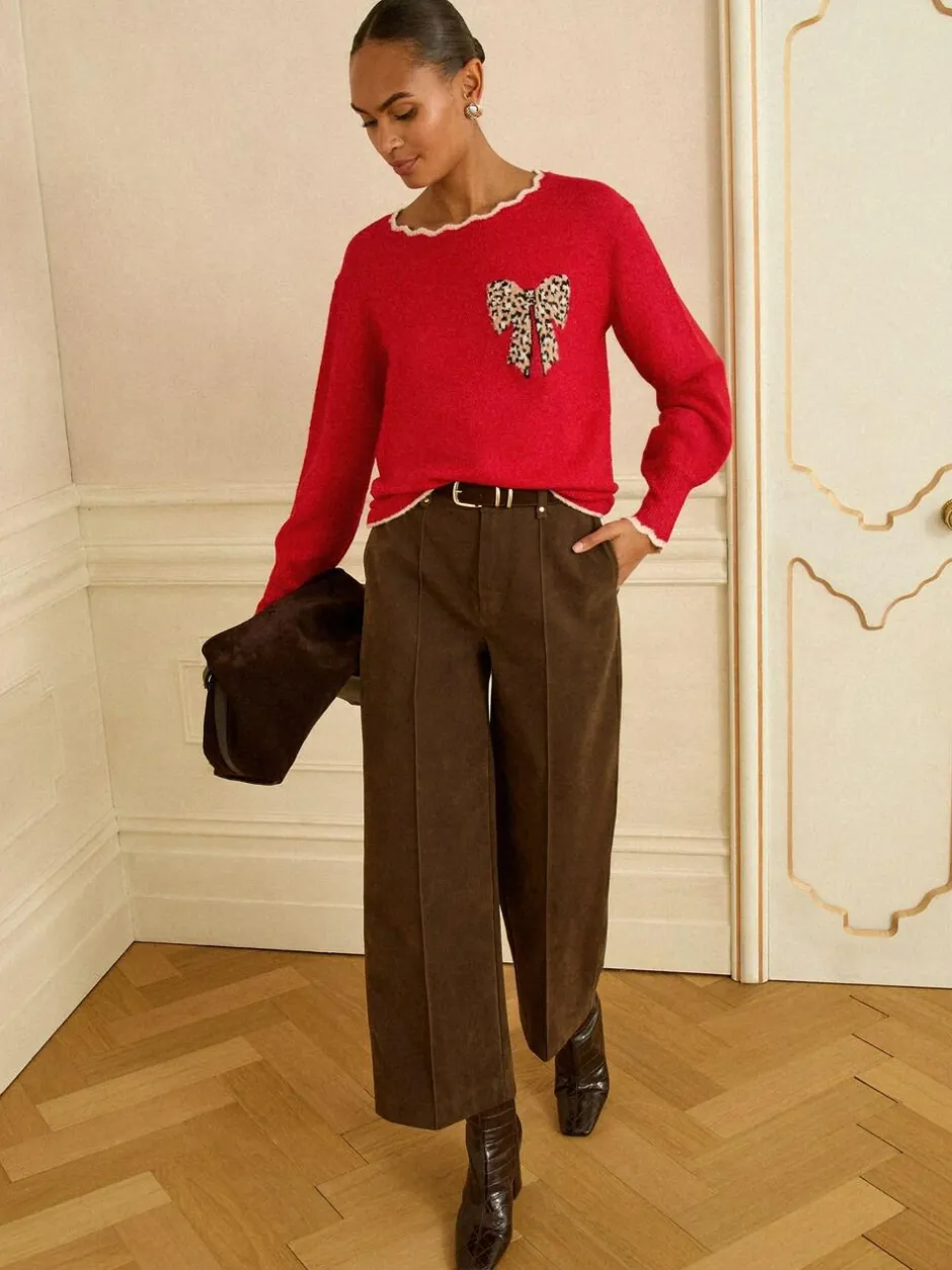 Love & Roses Scallop Knitted Jumper Red Leopard Print Bow Discount