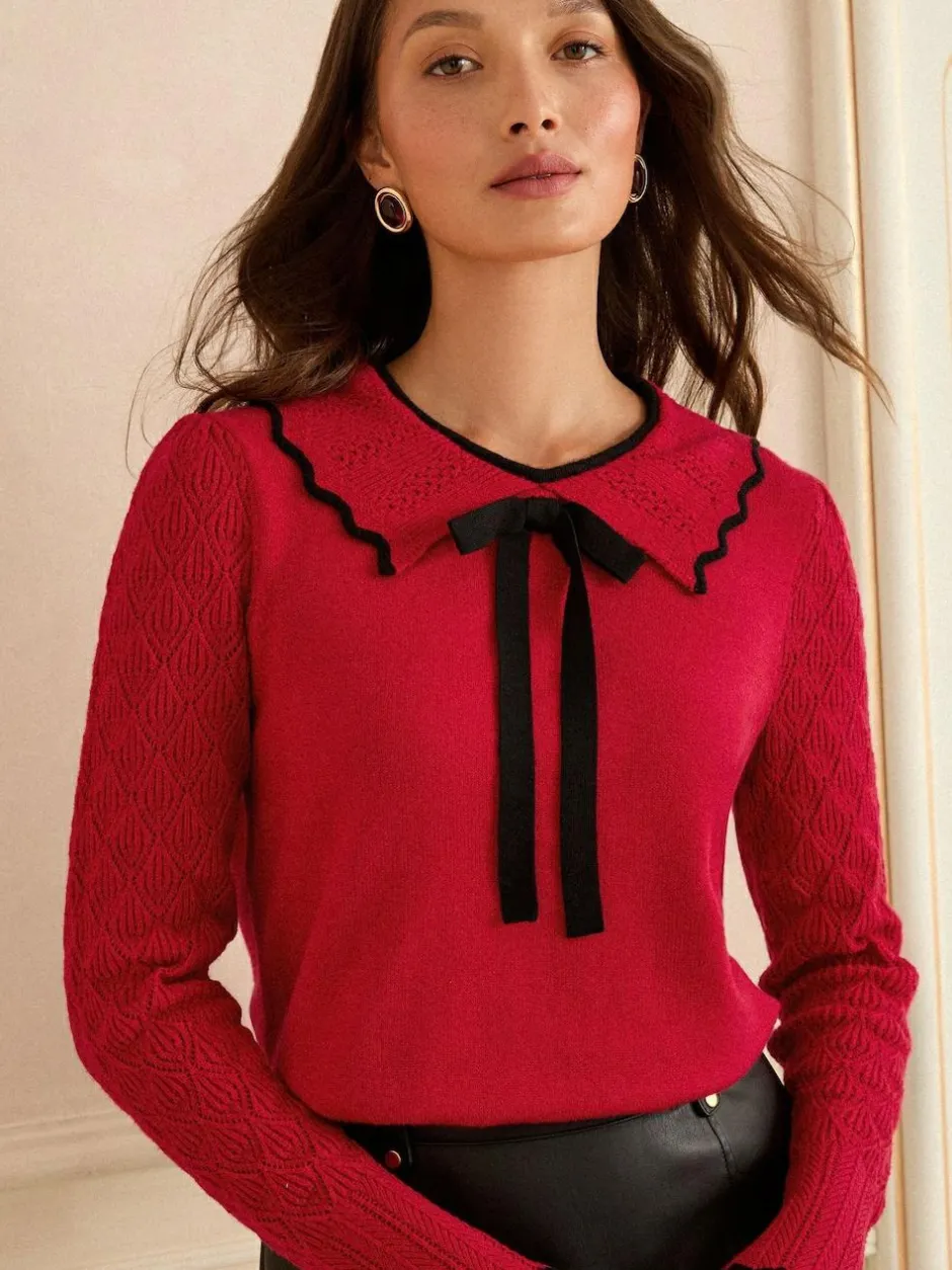 Love & Roses Knitted Collar Jumper Red Tipped Bow Sale