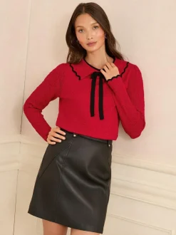 Love & Roses Knitted Collar Jumper Red Tipped Bow Sale