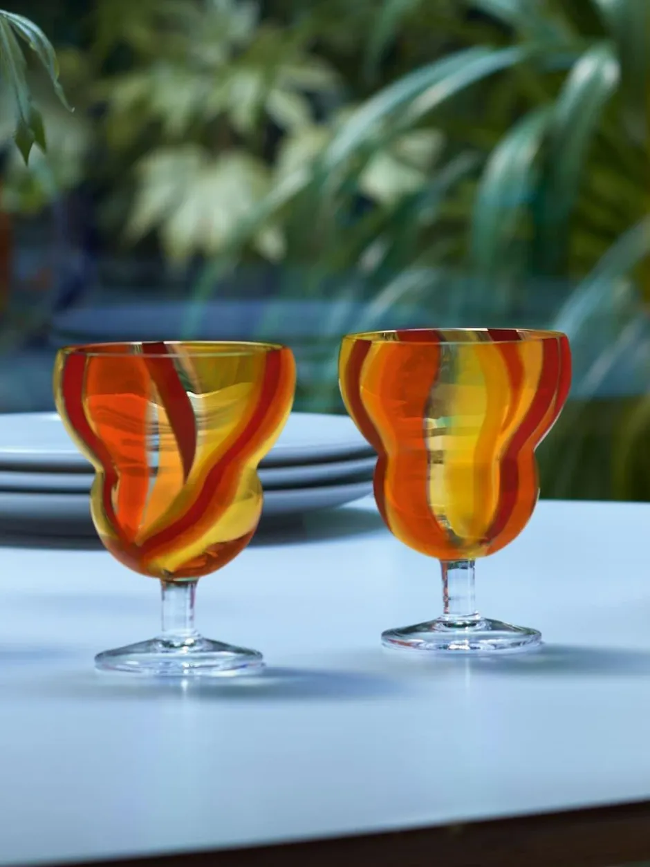 LSA International Set of 2 Folk Water Wine Glasses 230ml Orange Best