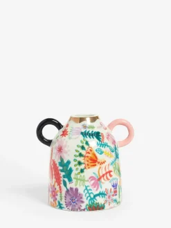 Lucy Tiffney Set of 2 Floral Ceramic Mini Vases New