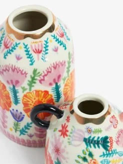 Lucy Tiffney Set of 2 Floral Ceramic Mini Vases New