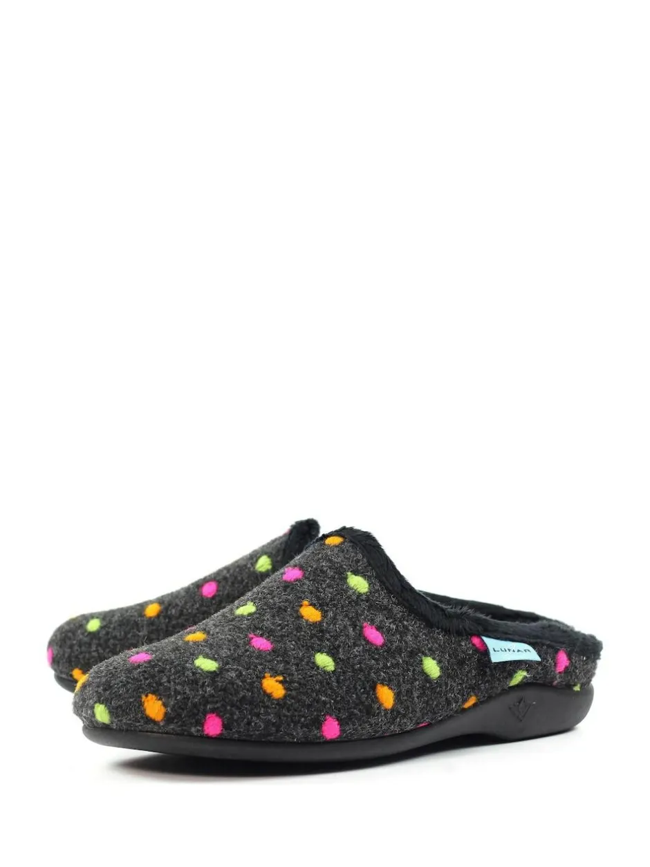 Lunar Black Peanut Polka Dot Mule Slippers Clearance