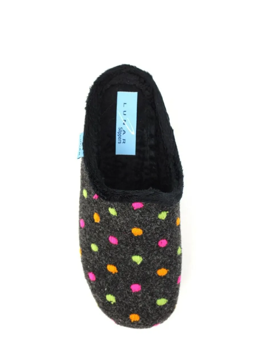 Lunar Black Peanut Polka Dot Mule Slippers Clearance