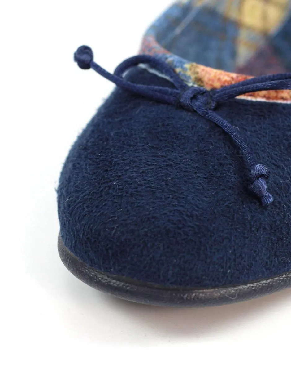 Lunar Blue Bow Tartan Trim Pump Slippers Outlet