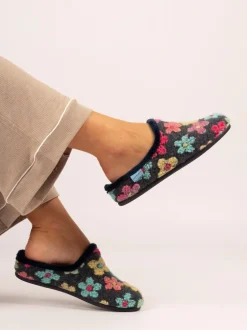 Lunar Blue Dolly Flower Mule Slippers Hot