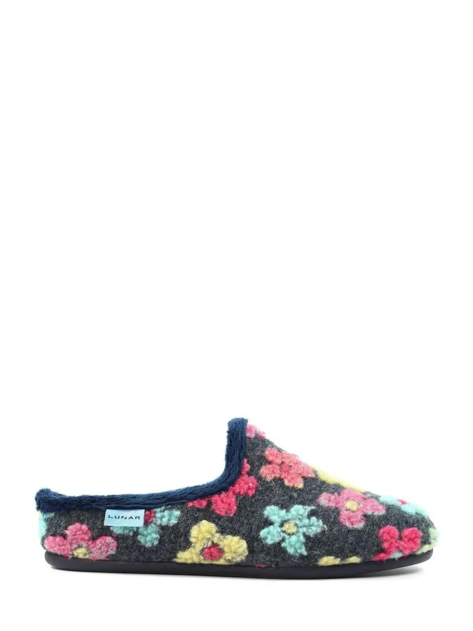 Lunar Blue Dolly Flower Mule Slippers Hot