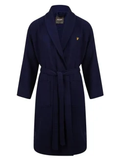 Lyle & Scott 100% Cotton Premium Waffle Bathrobe Blue New