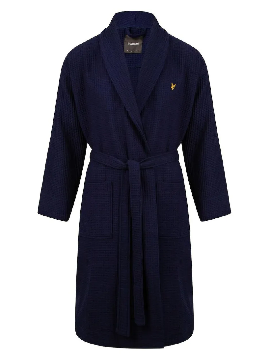 Lyle & Scott 100% Cotton Premium Waffle Bathrobe Blue New