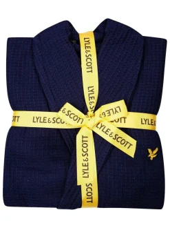 Lyle & Scott 100% Cotton Premium Waffle Bathrobe Blue New