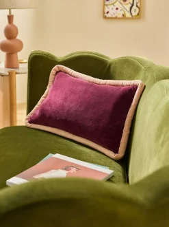 MADE.COM Huxley Cotton Velvet Jumbo Pipe Cushion Khaki/Aubergine Sale