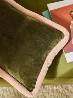 MADE.COM Huxley Cotton Velvet Jumbo Pipe Cushion Khaki/Aubergine Sale