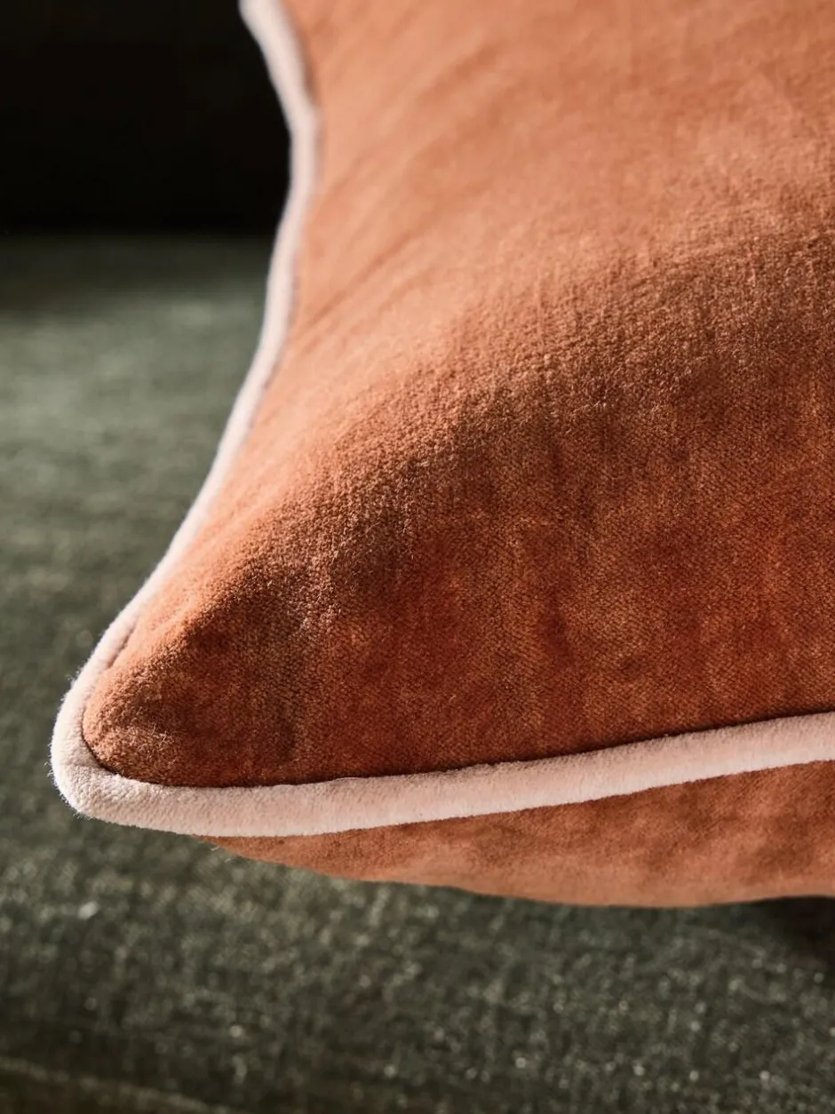 MADE.COM Bailey Cotton Velvet Piped Cushion Rust Brown