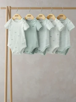 Mamas & Papas Blue 100% Cotton Whale Short Sleeve Bodysuits 5 Pack Best