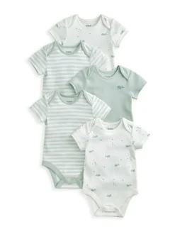 Mamas & Papas Blue 100% Cotton Whale Short Sleeve Bodysuits 5 Pack Best