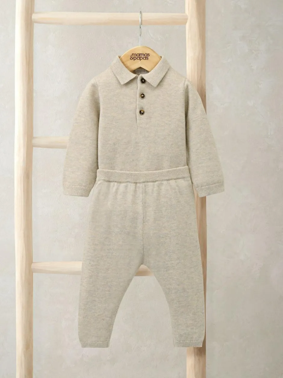 Mamas & Papas Brown Knit Polo Bodysuit & Bottoms Set Discount